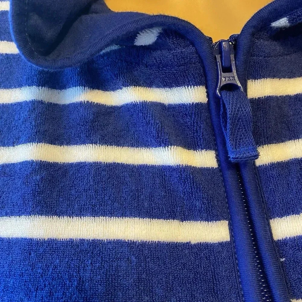 CJ Banks 1X Hoodie Sweater Jacket 1/4 Zip White Blue Striped Terry Cloth Comfort - Picture 5 of 8